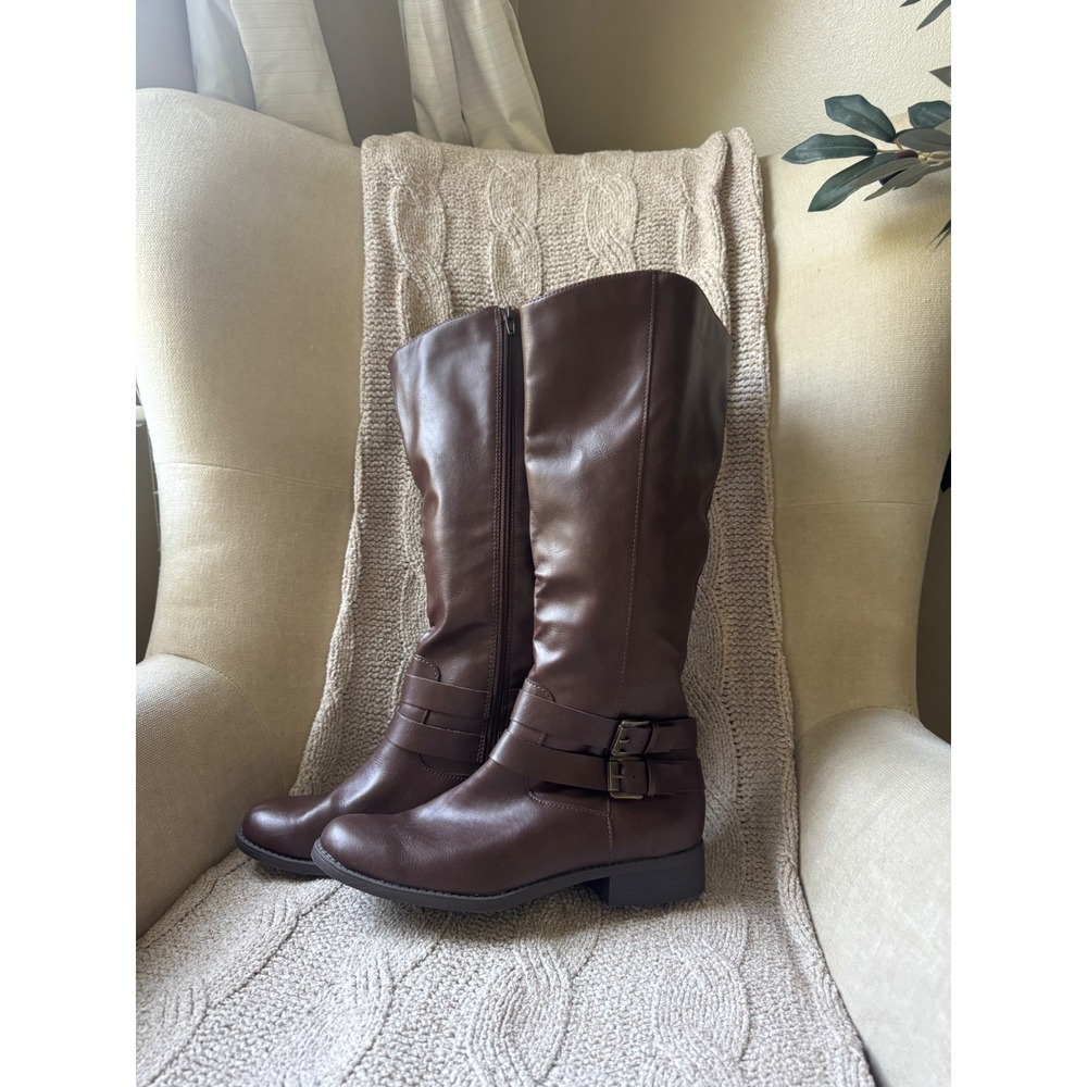 Style & Co Womens Brown Knee High Riding Boots Buckle Detail Size 9